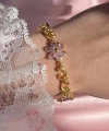 Pembe Prenses Çiçekli Kalp ve Vintage Objeli Bileklik