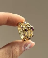 Bordo Taşlı Vintage Yüzük I 14 Altın Kaplama