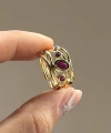 Bordo Taşlı Vintage Yüzük I 14 Altın Kaplama