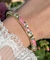 Pastel Pembe Çiçek Desenli Vintage Mineli Bileklik