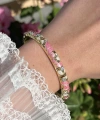 Pastel Pembe Çiçek Desenli Vintage Mineli Bileklik