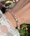 Pastel Pembe Çiçek Desenli Vintage Mineli Bileklik