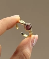Bordo Taşlı Kanatlı Vintage Yüzük I 14 Altın Kaplama