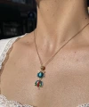 Lotus Çiçekli Mavi Balık Kolye
