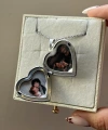 Love Desenli Kapaklı Çift Fotoğraflı Kolye (2,1 cm)