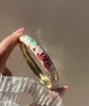 Pastel Kalın Pembe Yeşil Lotus Mineli Bileklik