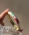 Pastel Kalın Pembe Yeşil Lotus Mineli Bileklik