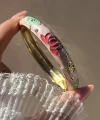 Pastel Kalın Pembe Yeşil Lotus Mineli Bileklik