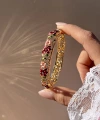 Pastel Kırmızı Mix Çiçek Desenli Vintage Mineli Bileklik