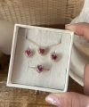 Pembe Kalpli Yüzük&Küpe&Kolye Takımı | 925 Gümüş