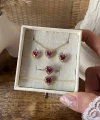 Pembe Kalpli Yüzük&Küpe&Kolye&Bileklik Takımı | 925 Gümüş