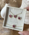 Pembe Kalpli Yüzük&Küpe&Bileklik Takımı | 925 Gümüş