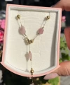 Pembe Kuvars Taşlı Y Zincir Kolye I Çelik