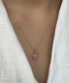 Pembe Oval Taşlı Kolye I 925 Gümüş