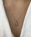 Pembe Oval Taşlı Kolye I 925 Gümüş