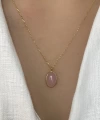 Pembe Oval Taşlı Kolye I 925 Gümüş