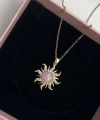 Pembe Taşlı Opal Sun Kolye | Çelik