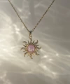 Pembe Taşlı Opal Sun Kolye | Çelik