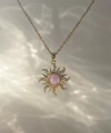 Pembe Taşlı Opal Sun Kolye | Çelik