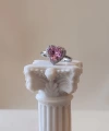 Pembe Taşlı Swarovski Kalp Yüzük | Çelik