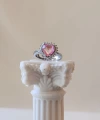 Pembe Taşlı Swarovski Kalp Yüzük | Çelik