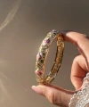 Saten Pembe Çiçekli Mineli Bileklik