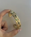 Yeşil Taşlı ve Göz Motifli Vintage Kelepçe Bileklik