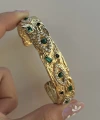 Yeşil Taşlı ve Göz Motifli Vintage Kelepçe Bileklik