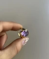 Mor Taşlı Vintage Yüzük I 14 Altın Kaplama