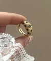 Yeşil Yıldız Damalı Vintage Yüzük I 14 Altın Kaplama
