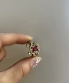 Kırmızı İri Taşlı Vintage Yüzük I 14 Altın Kaplama