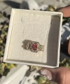 Kırmızı İri Taşlı Vintage Yüzük I 14 Altın Kaplama