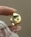 Yıldız Damalı Vintage Yüzük I 14 Altın Kaplama