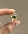 Yeşil Taşlı Vintage Yüzük I 14 Altın Kaplama