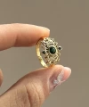 Yeşil Taşlı Vintage Yüzük I 14 Altın Kaplama