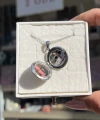 Yuvarlak Çiçek Desenli Minimal Çift Fotoğraflı Kolye I Çelik