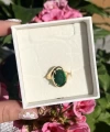 Yeşil Taşlı Oval Vintage Yüzük I Ham Pirinç