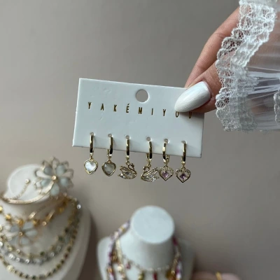 6lı Kuğu Çifti Küpe Seti