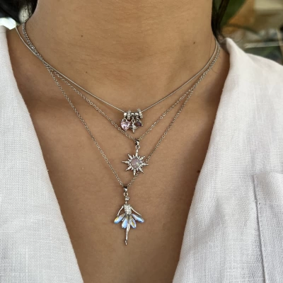 Balerina ve Opal Kuzey Yıldızı Kolye Kombini | Çelik