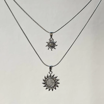 Çiçekli İkili Vintage Kolye | Çelik