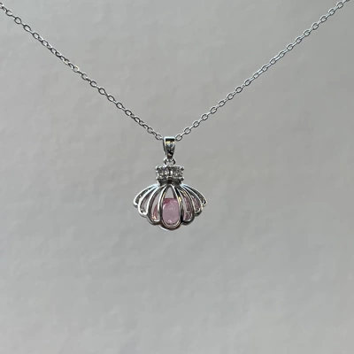 Pembe İncili İstridye Kolye I Çelik