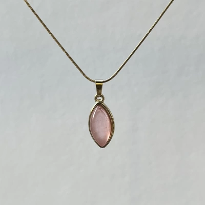 Pembe Kuvars Taşlı Vintage Kolye I Çelik
