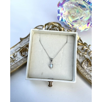 Minimal Opal Taşlı Vintage Kolye I 925 Gümüş