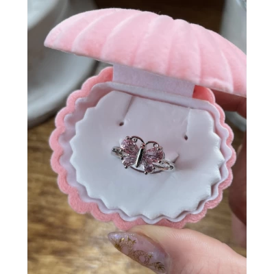 Pembe Taşlı Kelebek Yüzük I Çelik