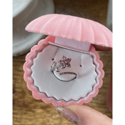 Pembe Taşlı Çiçek Yüzük I Çelik