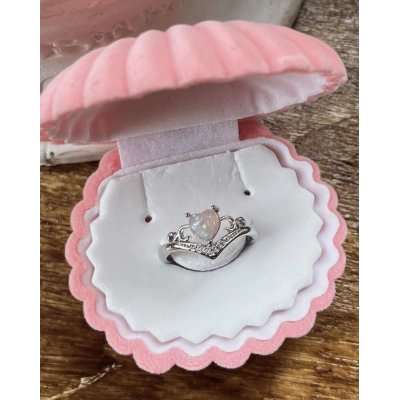 Opal Taşlı Taç Kalp Yüzük I Çelik