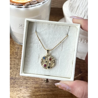 Renkli Taşlı Vintage Kolye I Çelik