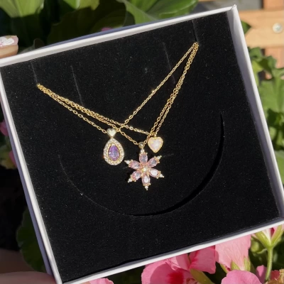 Violet ve Opal Kalp Kolye Kombini I 925 Gümüş
