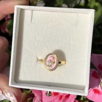 Pembe Çiçek Sanat Yüzük