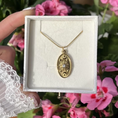 Oval Vintage Güneş Kolye I Çelik